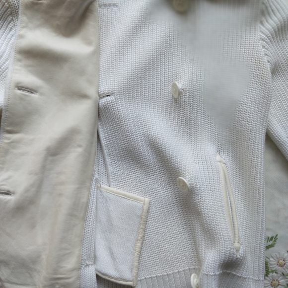 Ralph Lauren Black Label Leather Trimmed Knit Cardigan Size S - Picture 10 of 14